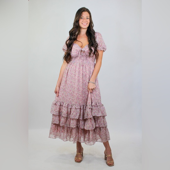 Free the Roses Blush Floral Midi Dress - Picture 2 of 12